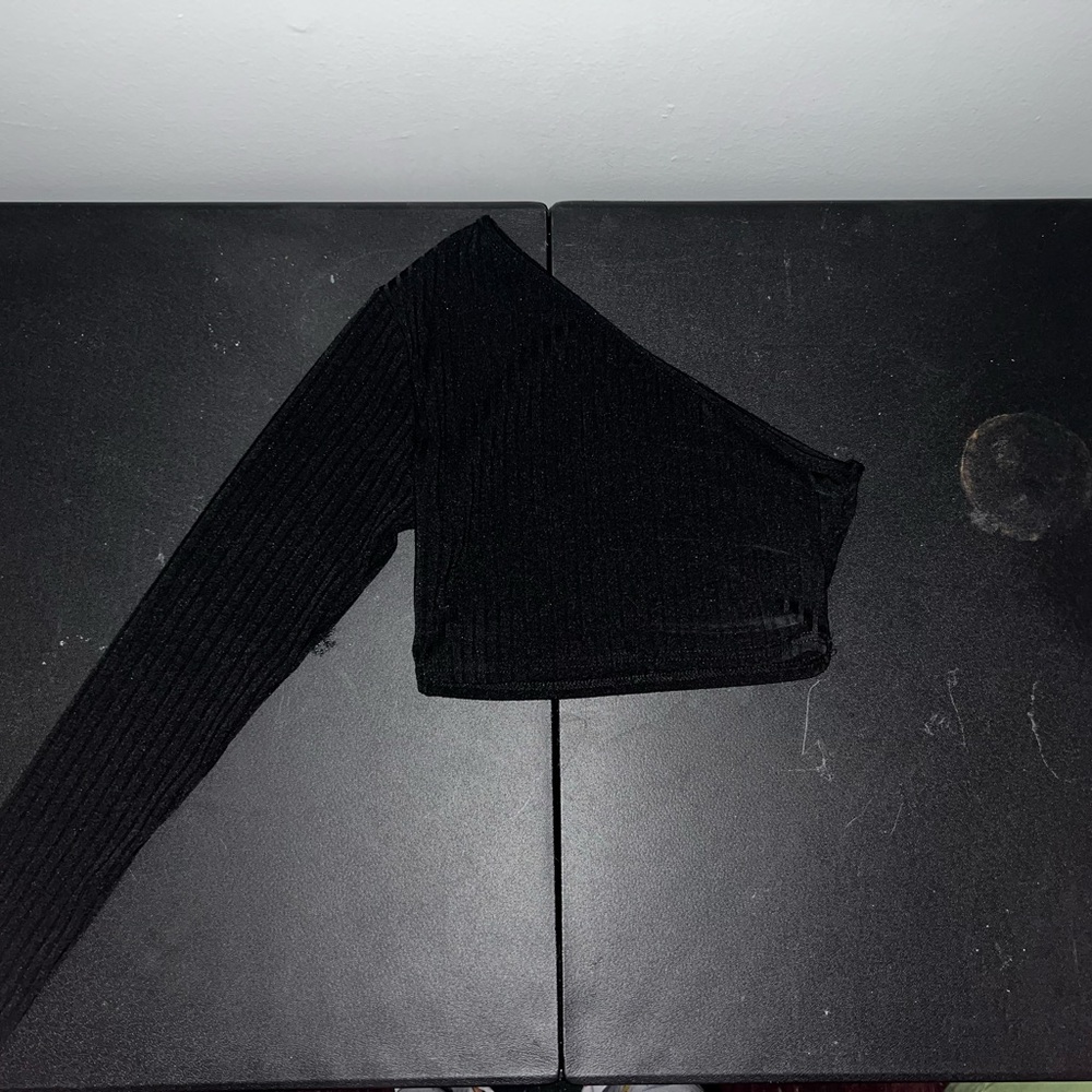 Black Asymmetrical Ribbed Top